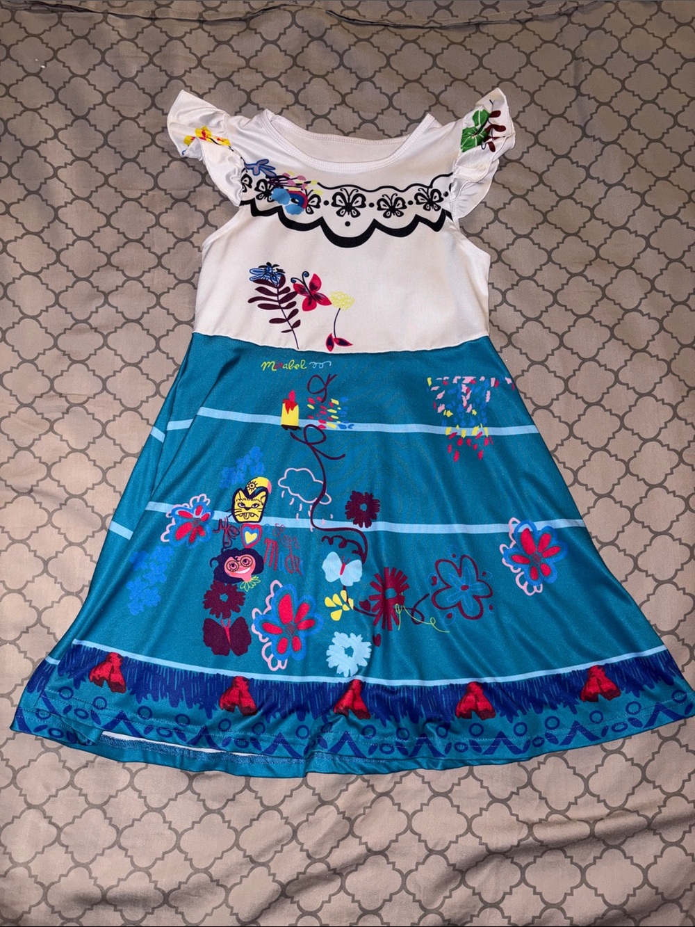Girls Blue Floral Stripe Nightgown with Ruffled Sleeves